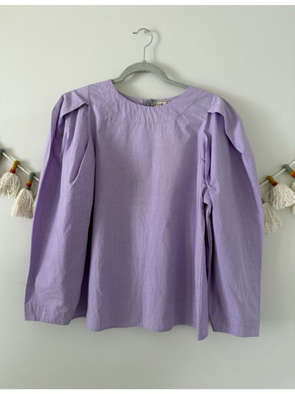 Mille Crisp Cotton Poplin Pleated Puff Sleeve Lilac Top Feminine Modest XS
